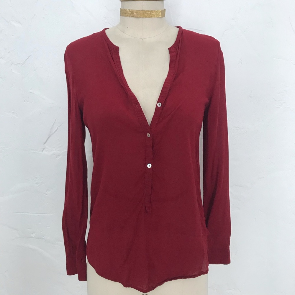 Zara woman red sheer long sleeve blouse!